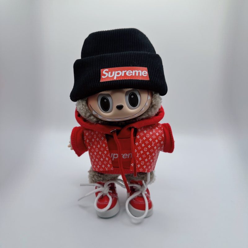 Labubu LV Vermillion Monogram Explorer &Supreme Red Hoodie Set - Image 6