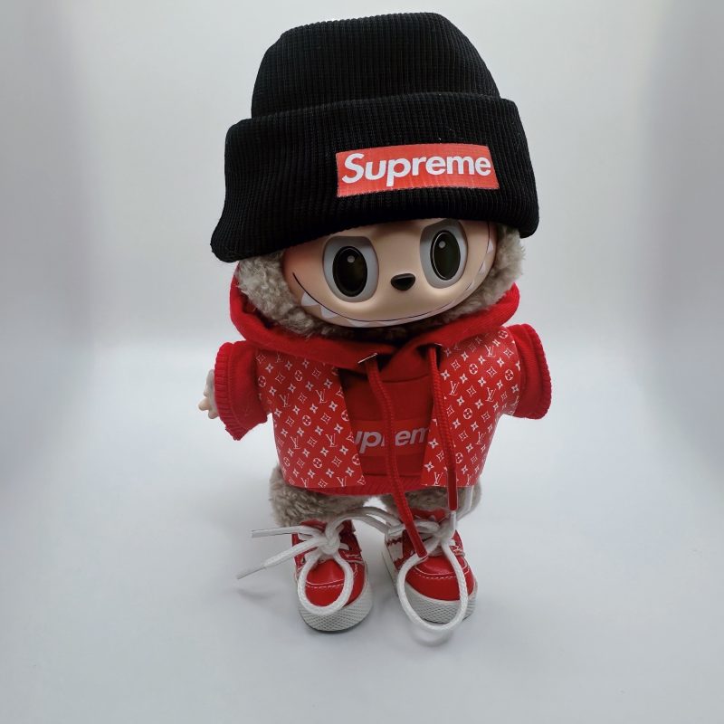 Labubu LV Vermillion Monogram Explorer &Supreme Red Hoodie Set - Image 2