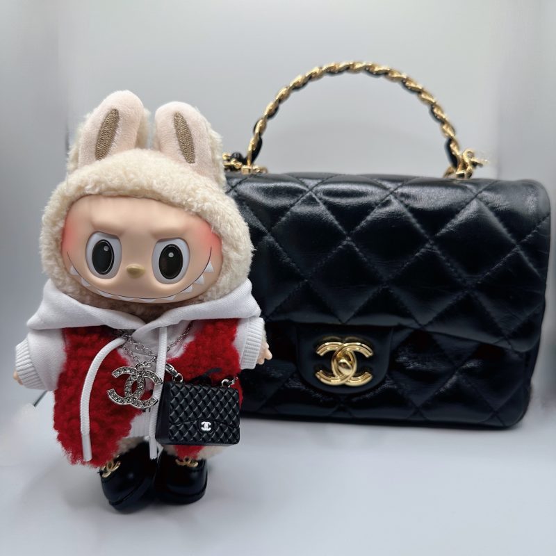 Labubu Chanel-Inspired Red Fur Vest& white Hoodie Set - Image 2