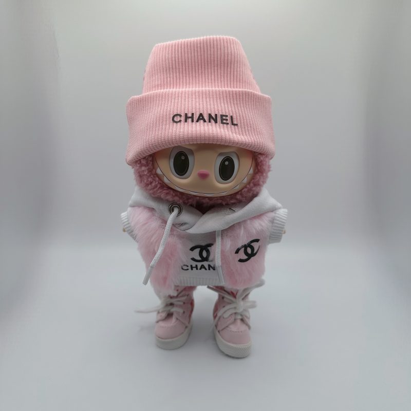Labubu Chanel Pink Fur Vest & Hoodie Girl’s Set
