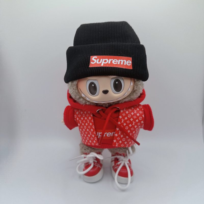 Labubu LV Vermillion Monogram Explorer &Supreme Red Hoodie Set