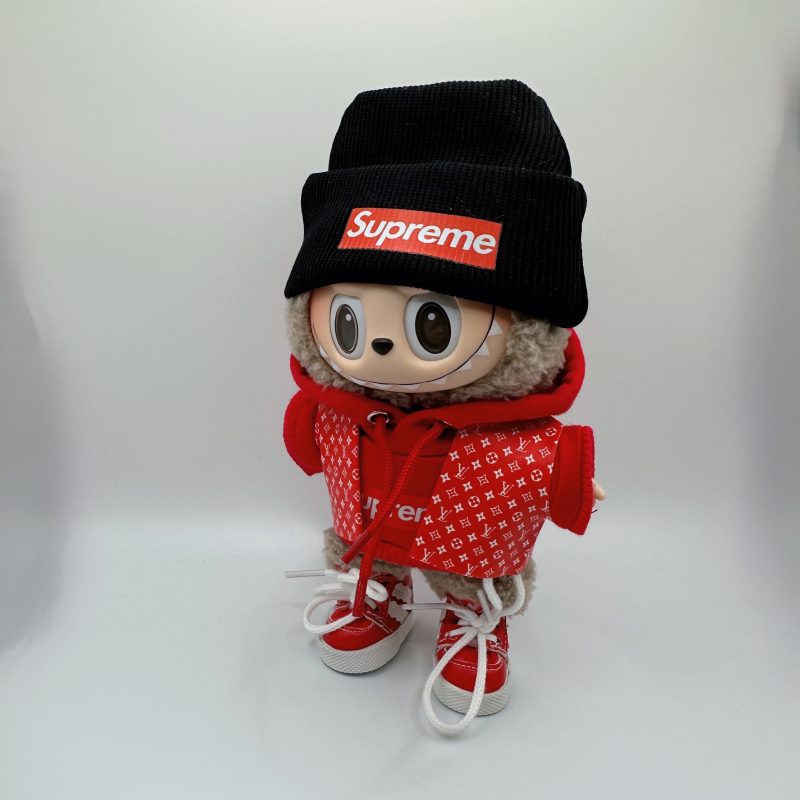 Labubu LV Vermillion Monogram Explorer &Supreme Red Hoodie Set - Image 5