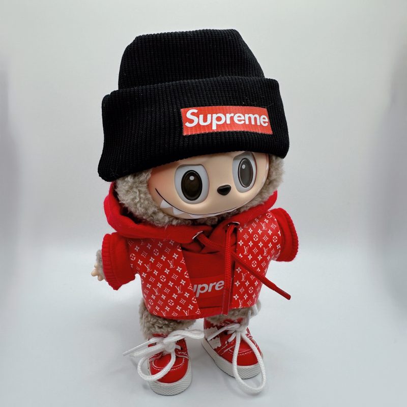 Labubu LV Vermillion Monogram Explorer &Supreme Red Hoodie Set - Image 4