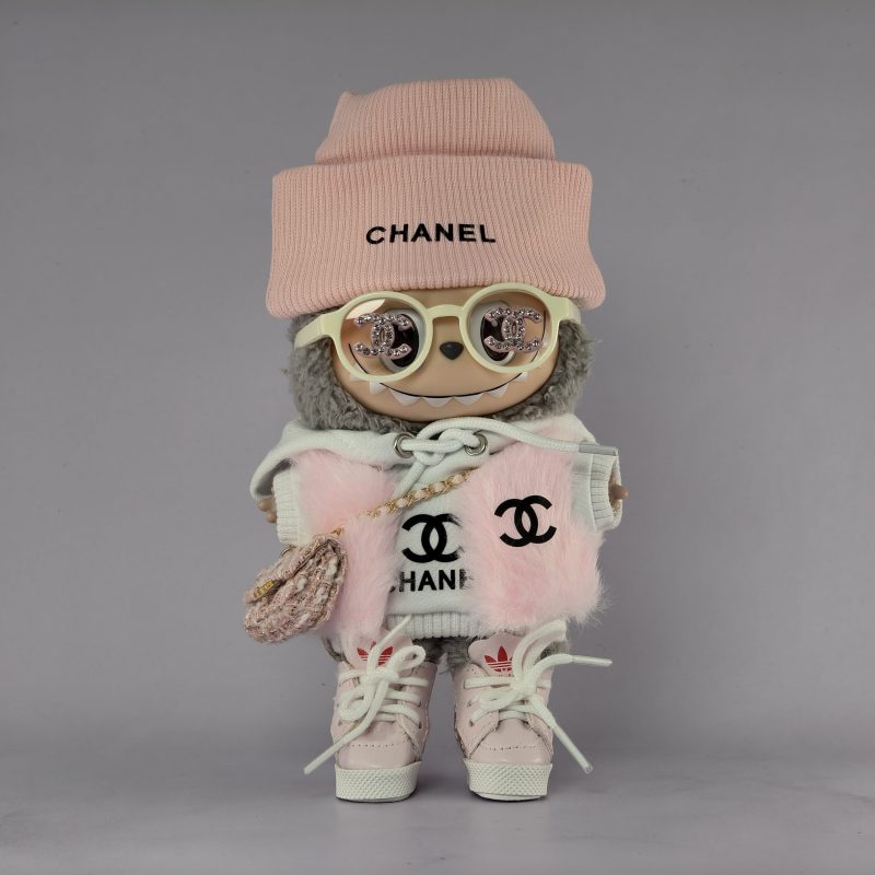 Labubu Chanel Pink Fur Vest & Hoodie Girl’s Set