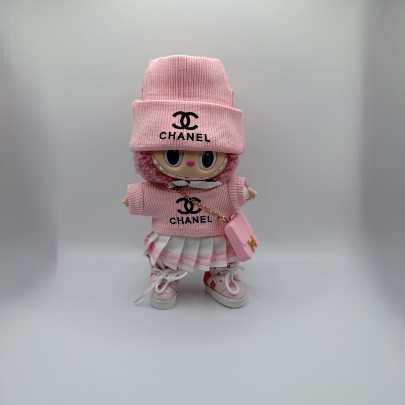 Labubu Chanel  knitted fabric  Hat & T-Shirt Cute Skirt Girl's Set - Image 6