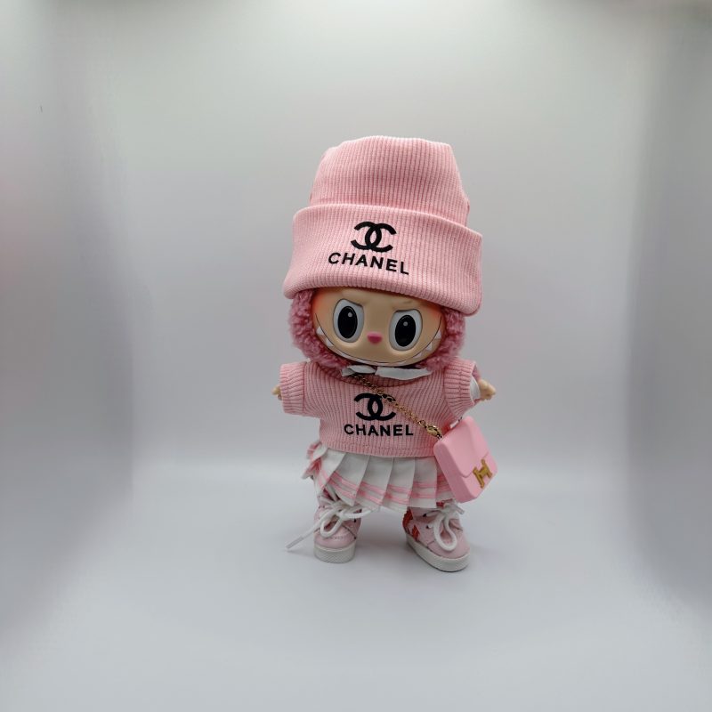 Labubu Chanel  knitted fabric  Hat & T-Shirt Cute Skirt Girl's Set
