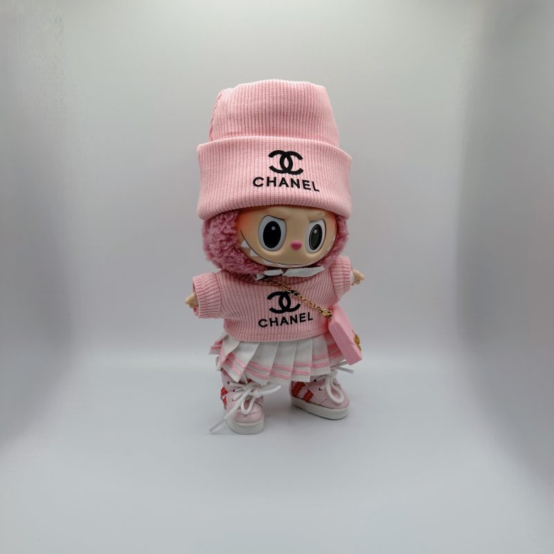 Labubu Chanel  knitted fabric  Hat & T-Shirt Cute Skirt Girl's Set - Image 4