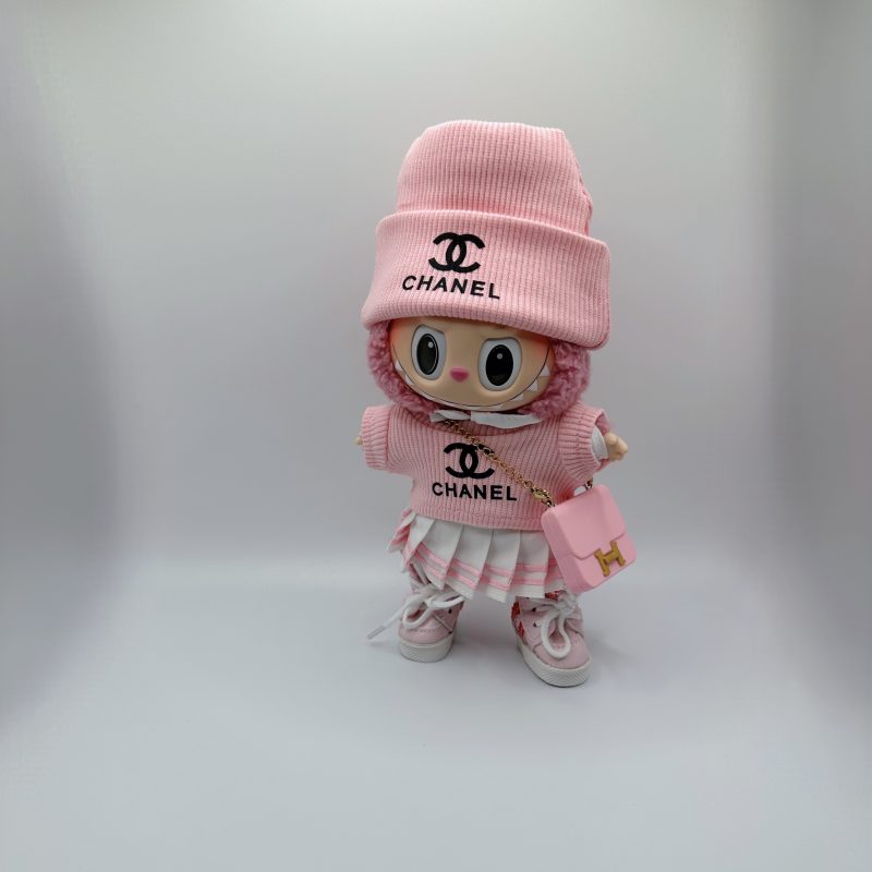 Labubu Chanel  knitted fabric  Hat & T-Shirt Cute Skirt Girl's Set - Image 3